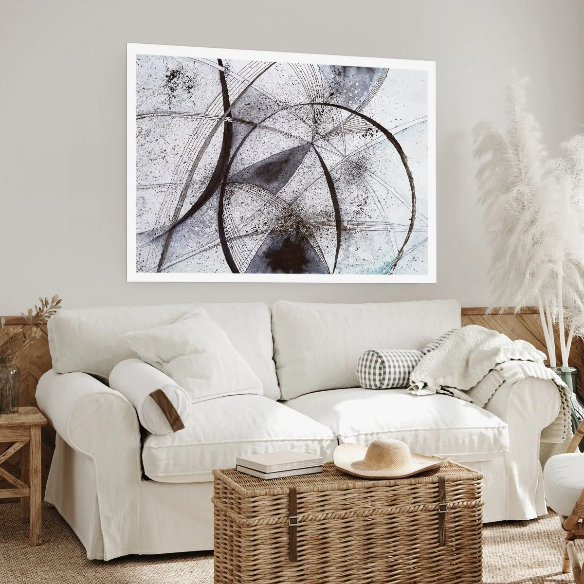 Poster - Abstrakte Linien und Formen in Grau- und Schwarztönen - 100x70cm - Futuristische Fantasie - Moderne Wanddekoration für Wohnzimmer und Schlafzimmer ARTTOR