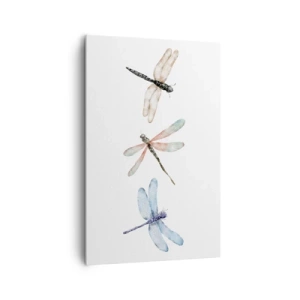 Bild auf Leinwand - Leinwandbild - Drei Libellen in zarten Pastellfarben - 80x120cm - Schwerelose Libellen - Moderne Wanddekoration für Wohnzimmer und Schlafzimmer ARTTOR