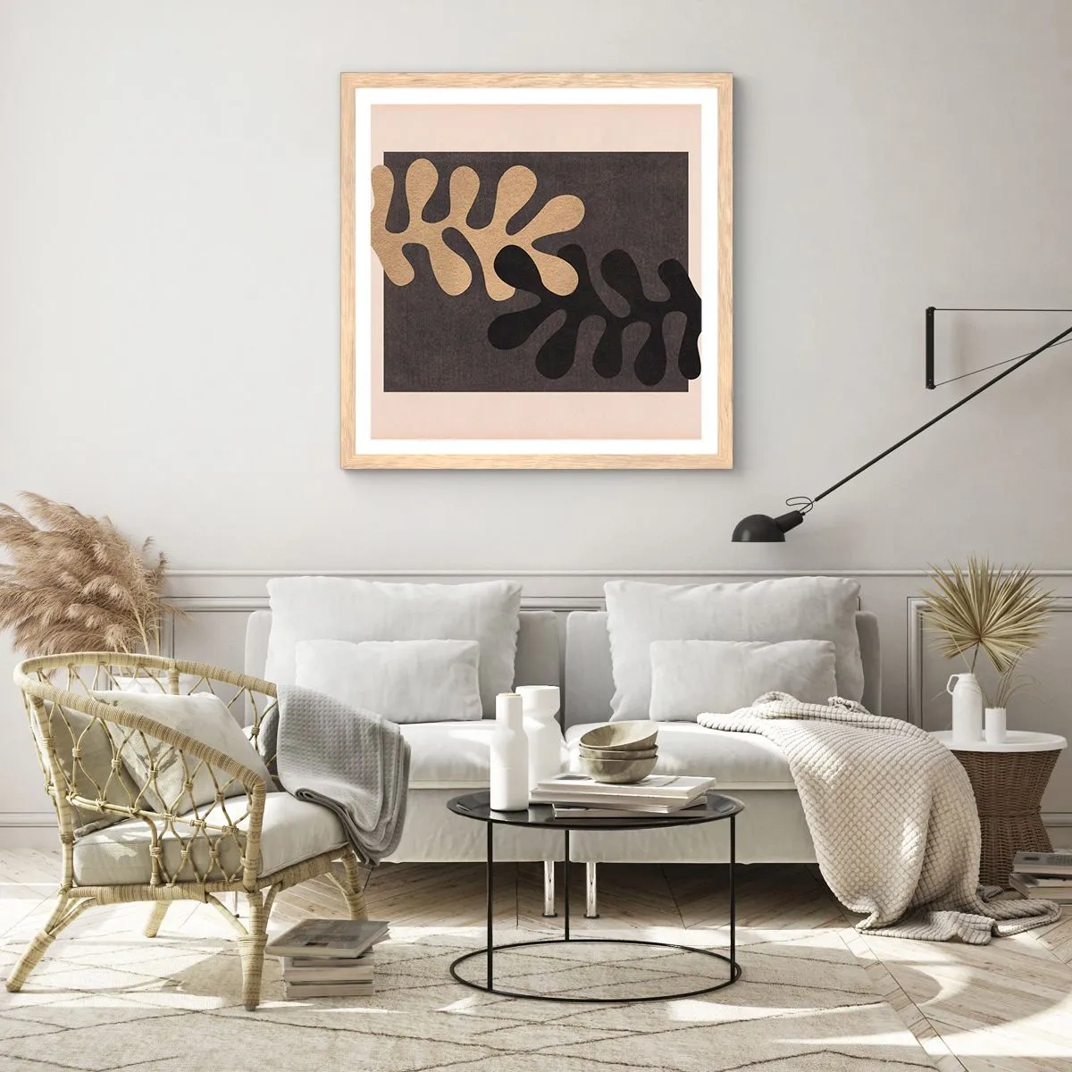 Poster in einem Rahmen aus heller Eiche - Abwesenheit und Ergänzung - 60x60 cm