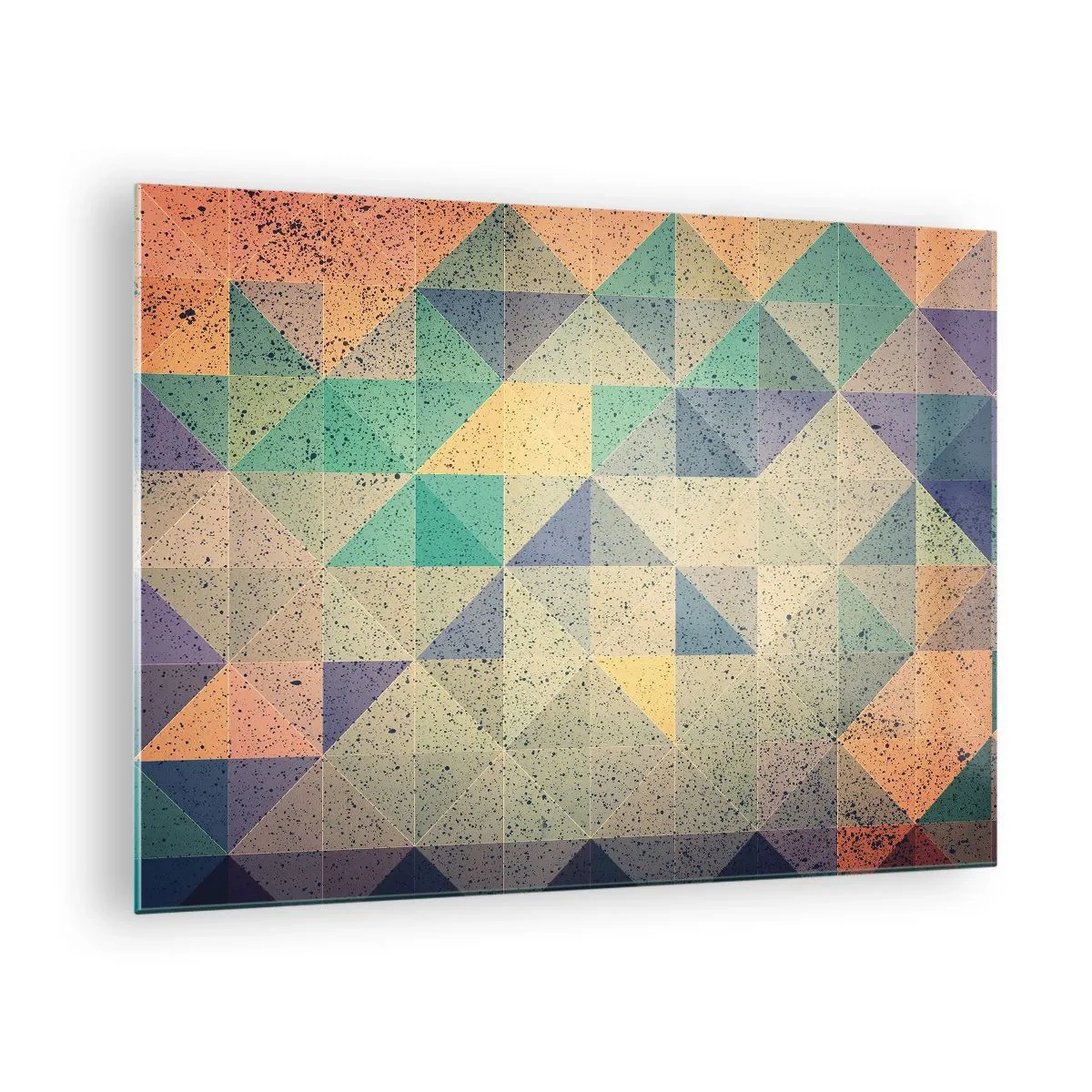 Glasbild - Bild auf glas - Buntes Mosaik mit geometrischen Dreiecken im Retro-Stil - 70x50cm - Republik der Dreiecke - Moderne Wanddekoration für Wohnzimmer und Schlafzimmer ARTTOR