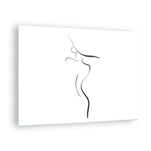 Glasbild - Bild auf glas - Minimalistischer Umriss einer weiblichen Silhouette in Schwarzweiß - 70x50cm - Flüchtig wie eine Welle - Moderne Wanddekoration für Wohnzimmer und Schlafzimmer ARTTOR