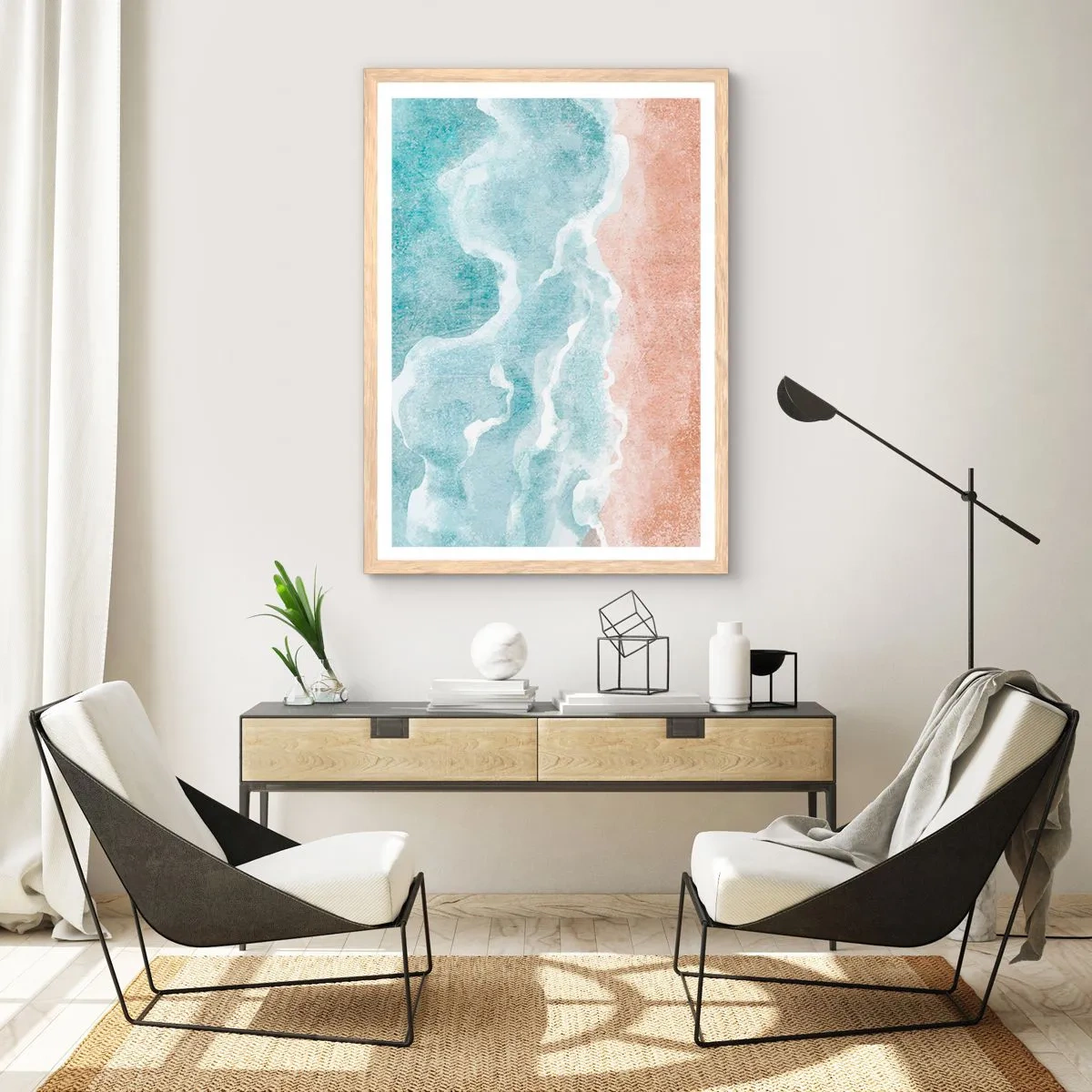 Poster in einem Rahmen aus heller Eiche - Cloud-Abstraktion - 70x100 cm