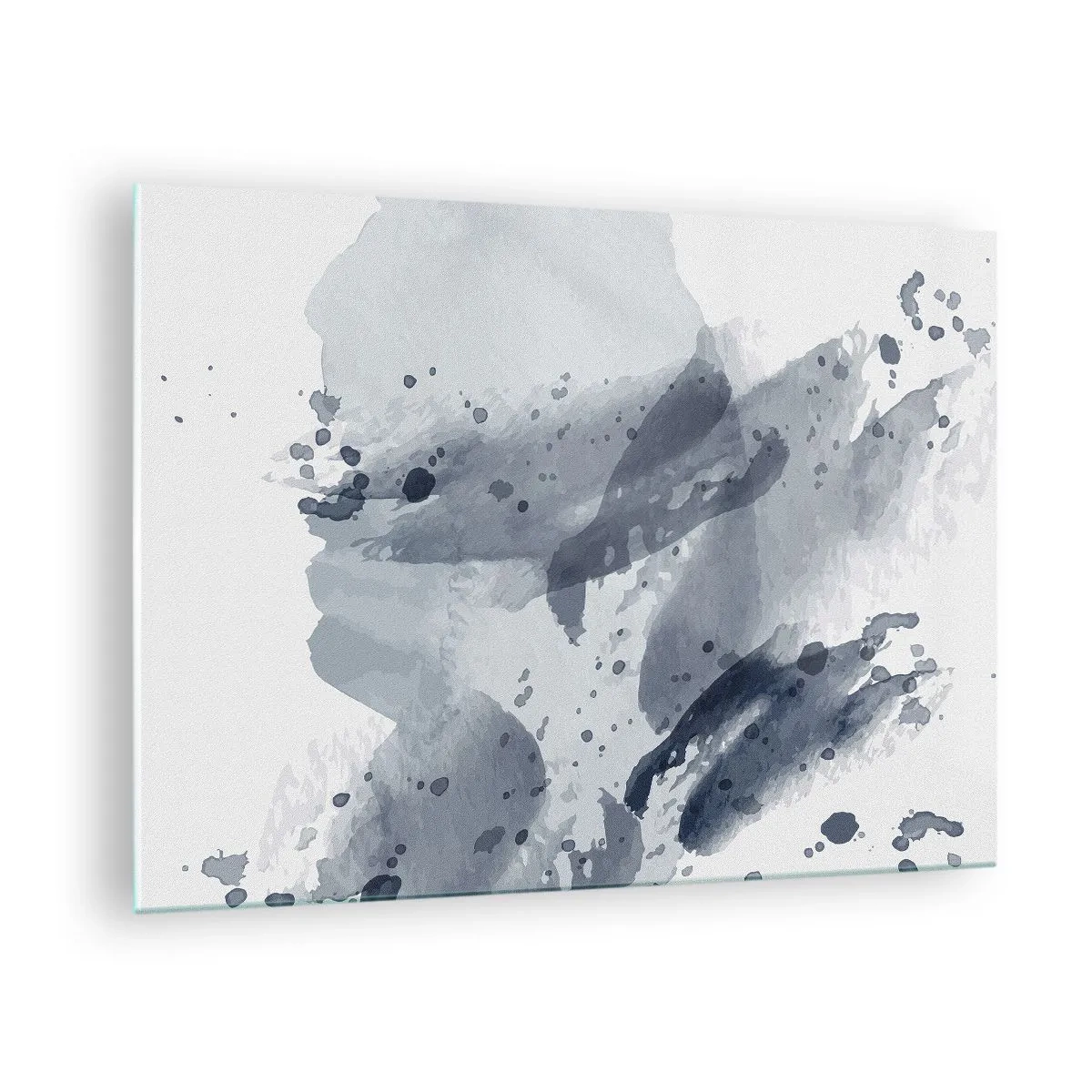 Glasbild - Bild auf glas - Blaugraue Aquarellflecken, die an fließendes Wasser erinnern - 70x50cm - Eine Studie über die Natur des Wassers - Moderne Wanddekoration für Wohnzimmer und Schlafzimmer ARTTOR