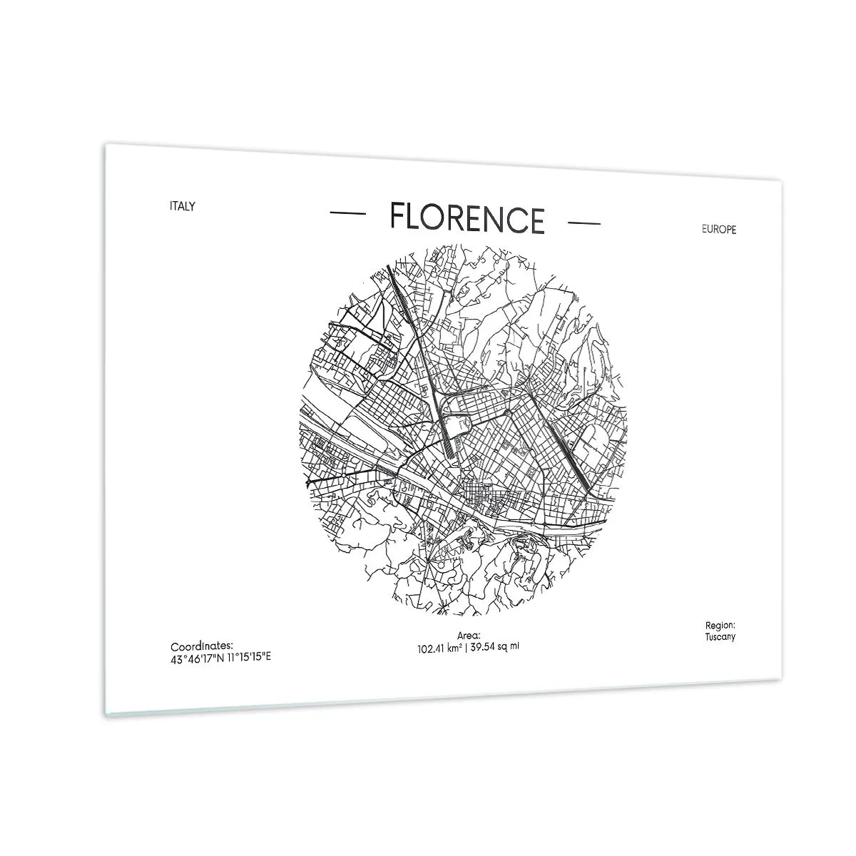 Glasbild - Bild auf glas - Florenz in Form einer stilisierten Karte mit einem Straßennetz - 70x50cm - Anatomie von Florenz - Moderne Wanddekoration für Wohnzimmer und Schlafzimmer ARTTOR