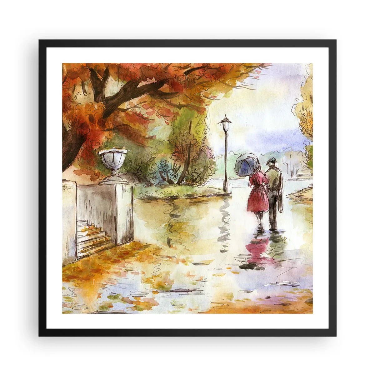 Poster in einem schwarzem Rahmen - Romantischer Herbst im Park - 60x60 cm