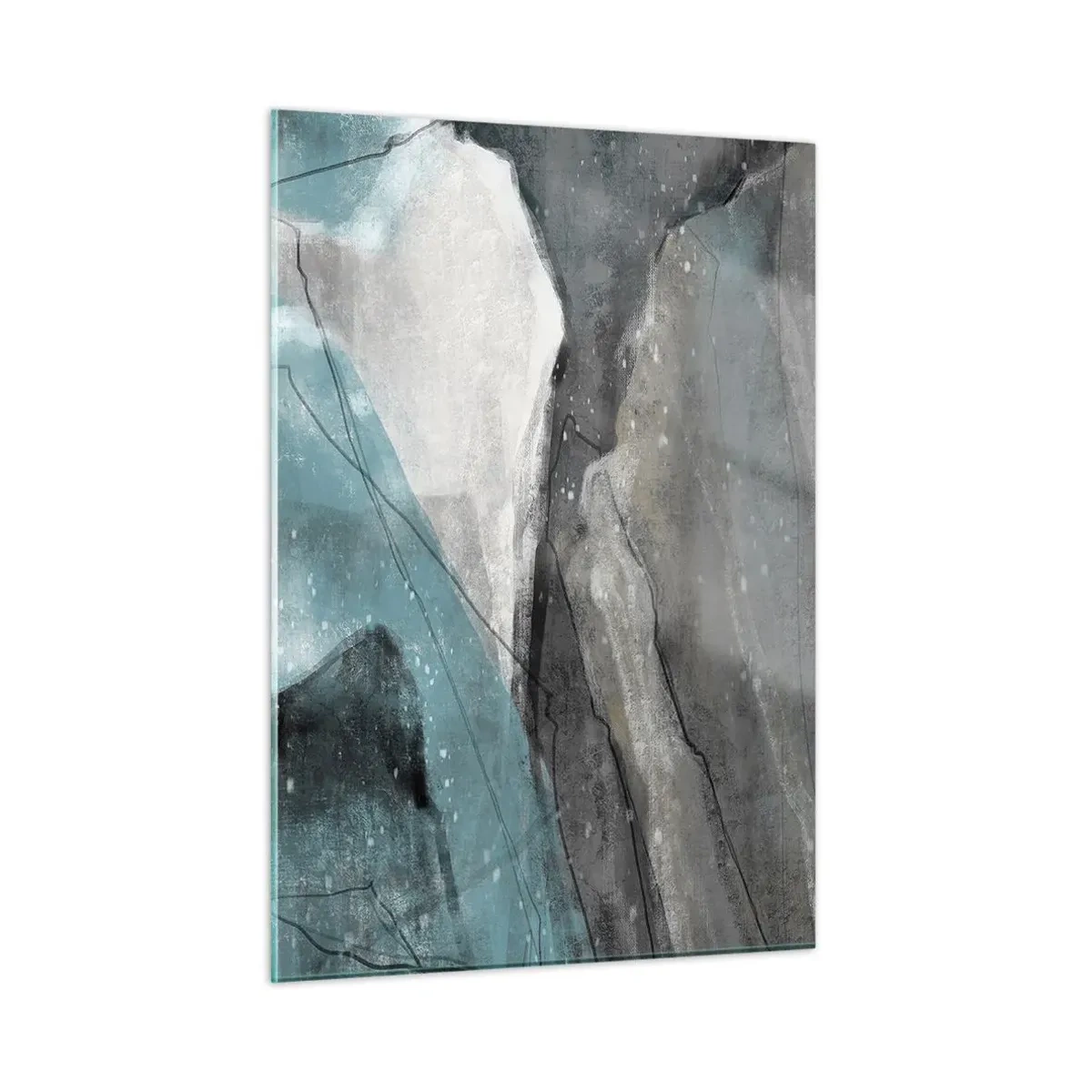 Glasbild - Bild auf glas - Eine abstrakte Darstellung von Felsen und Eis in einer kühlen Farbpalette. - 50x70cm - Abstraktion: Felsen und Eis - Moderne Wanddekoration für Wohnzimmer und Schlafzimmer ARTTOR