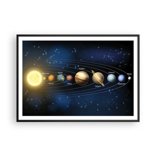 Poster in einem schwarzem Rahmen - Diagramm des Sonnensystems mit Planeten und Sonne - 100x70cm - Einer von zehn - Moderne Wanddekoration für Wohnzimmer und Schlafzimmer ARTTOR