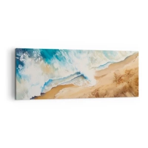 Bild auf Leinwand - Leinwandbild - Eine Meereswelle, die gegen den Sandstrand prallt - 140x50cm - Zurückkehrende Welle - Moderne Wanddekoration für Wohnzimmer und Schlafzimmer ARTTOR