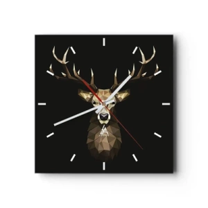 Wanduhr - Glasuhr - Geometrisches Polygon Hirsch auf schwarzem Hintergrund - 30x30cm - Kubistischer Hirsch - Moderne Wanddekoration für Wohnzimmer und Schlafzimmer ARTTOR