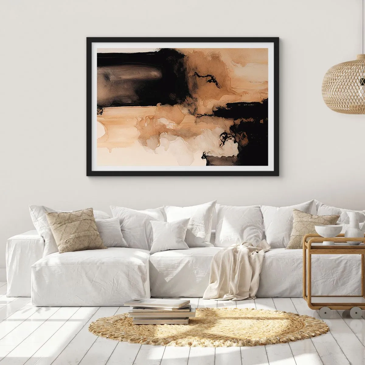 Poster in einem schwarzem Rahmen - Abstrakte Komposition in Braun- und Schwarztönen - 100x70cm - Faszinierende Abstraktion - Moderne Wanddekoration für Wohnzimmer und Schlafzimmer ARTTOR