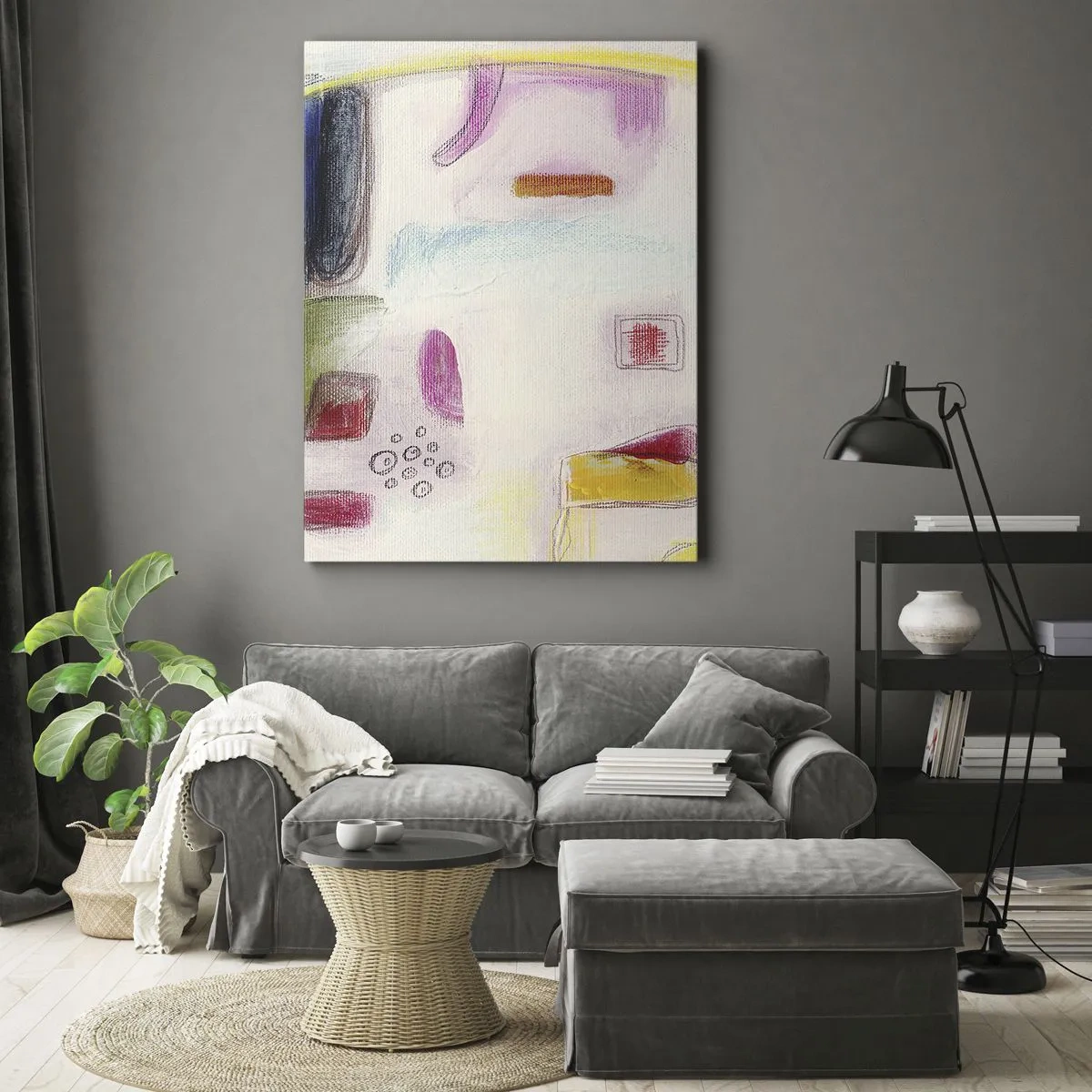 Bild auf Leinwand - Leinwandbild - Bunte abstrakte Formen auf hellem Hintergrund - 50x70cm - Eher konvex als konkav oder flach - Moderne Wanddekoration für Wohnzimmer und Schlafzimmer ARTTOR