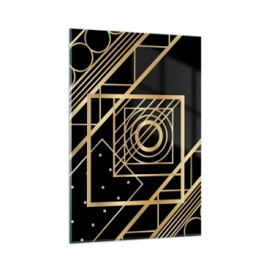 Glasbild - Bild auf glas - Goldene geometrische Muster auf schwarzem Hintergrund - 80x120cm - Goldene Geometrie - Moderne Wanddekoration für Wohnzimmer und Schlafzimmer ARTTOR