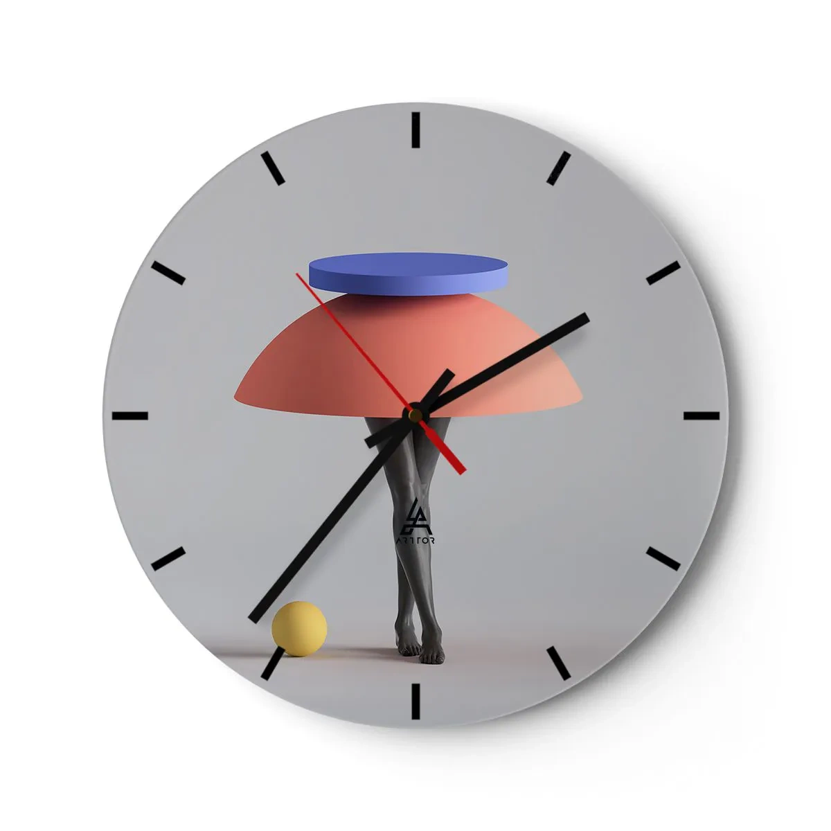 Wanduhr - Glasuhr - Eine abstrakte Figur aus geometrischen Formen und menschlichen Beinen. - 30x30cm - Surrealistische Komposition - Moderne Wanddekoration für Wohnzimmer, Küche und Schlafzimmer ARTTOR