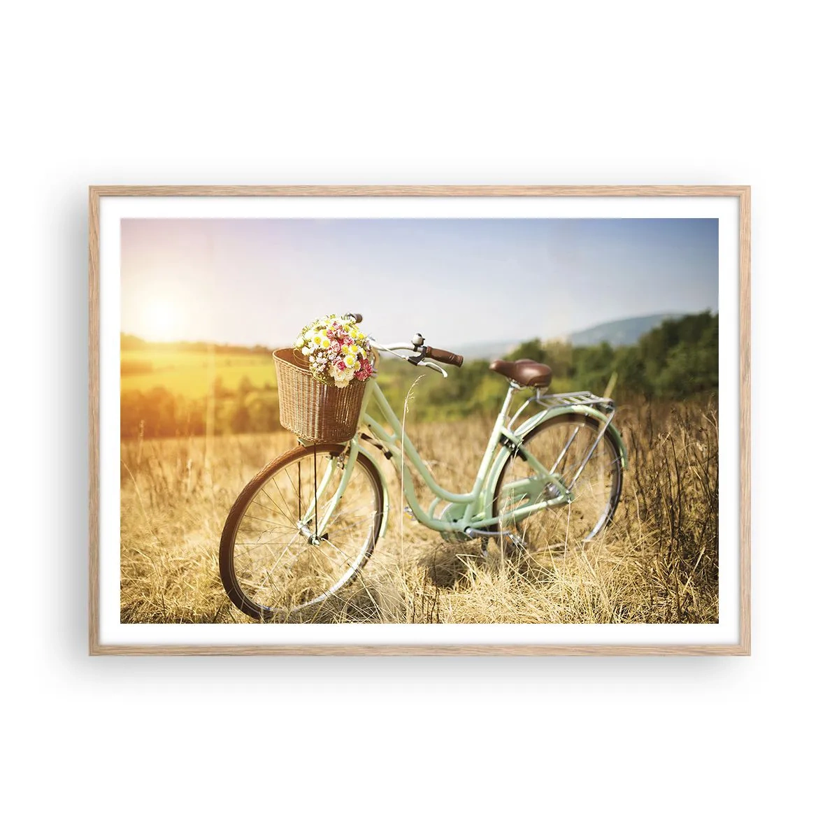 Poster in einem Rahmen aus heller Eiche - Ich bleibe eine Weile hier - 100x70 cm