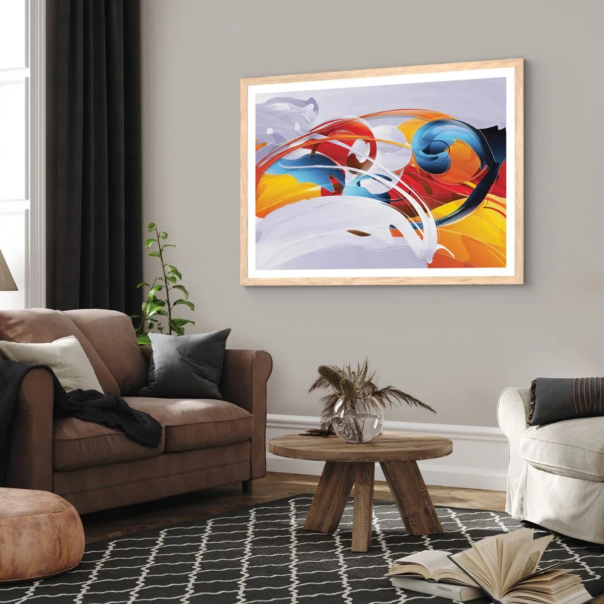 Poster in einem Rahmen aus heller Eiche - Der Tanz der Elemente - 40x30 cm