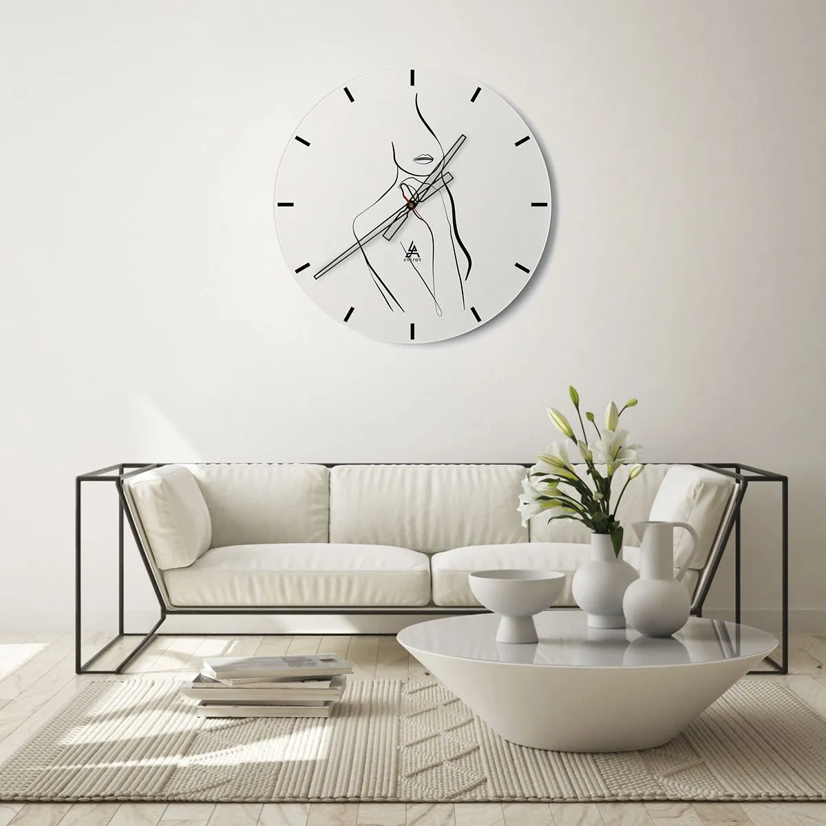 Wanduhr - Glasuhr - Wellen in Beige- und Brauntönen erzeugen eine geometrische Struktur - 30x30cm - Eine Welle der Melancholie - Moderne Wanddekoration für Wohnzimmer, Küche und Schlafzimmer ARTTOR