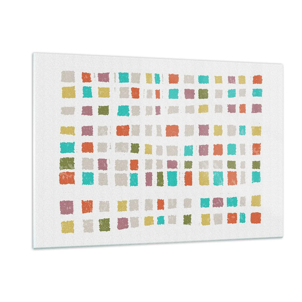 Glasbild - Bild auf glas - Buntes Mosaik aus Quadraten auf weißem Hintergrund im abstrakten Stil - 120x80cm - Unbekanntes Spiel - Moderne Wanddekoration für Wohnzimmer und Schlafzimmer ARTTOR