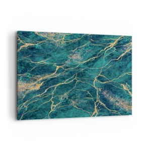 Bild auf Leinwand - Leinwandbild - Strukturiertes Marmormuster in Türkis- und Goldtönen - 100x70cm - Goldmine - Moderne Wanddekoration für Wohnzimmer und Schlafzimmer ARTTOR