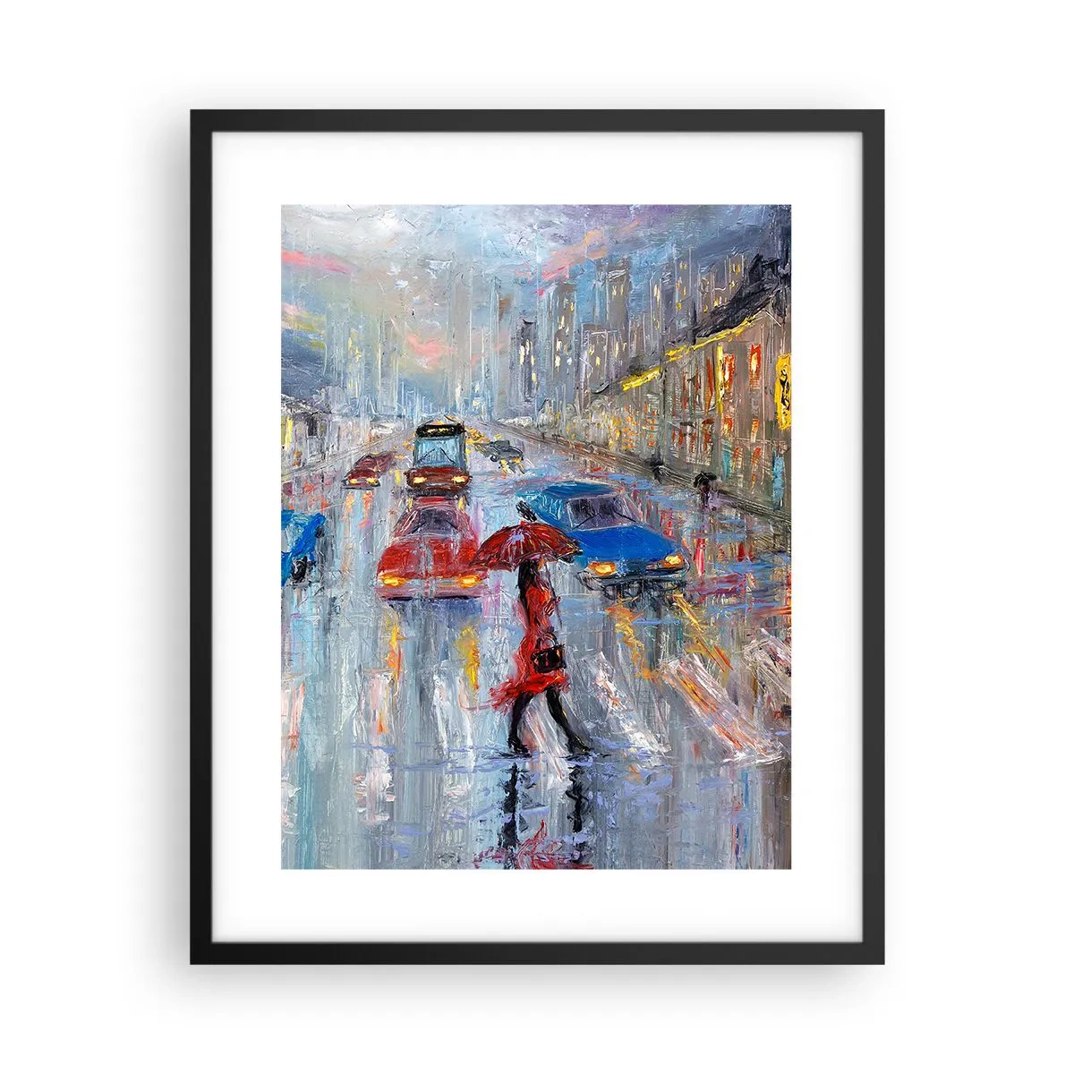 Poster in einem schwarzem Rahmen - Regnerischer Nachmittag in der Stadt - 40x50 cm