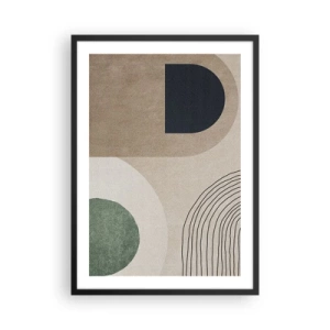 Poster in einem schwarzem Rahmen - Geometrische Abstraktion in Beige-, Grün- und Schwarztönen - 50x70cm - Sanftheit des Ovals - Moderne Wanddekoration für Wohnzimmer und Schlafzimmer ARTTOR