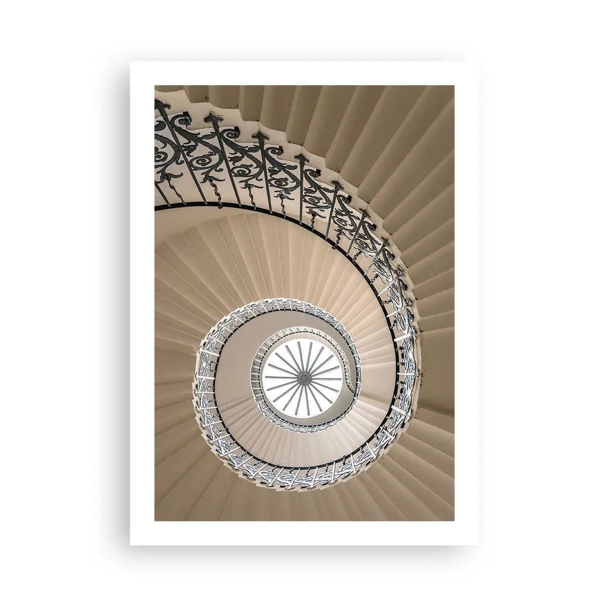 Poster - Foto einer Wendeltreppe mit dekorativer Balustrade - 50x70cm - Im Inneren der Muschel - Moderne Wanddekoration für Wohnzimmer und Schlafzimmer ARTTOR