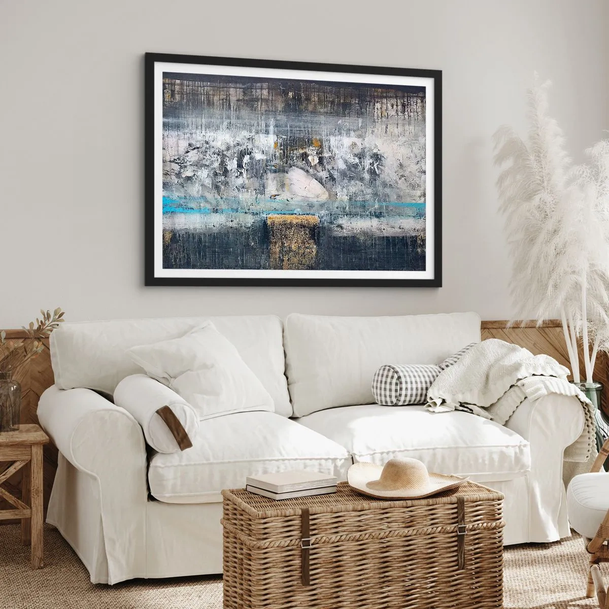 Poster in einem schwarzem Rahmen - Abstrakte Komposition in kühlen Tönen - 100x70cm - Wie auf Eis, wie nach Dezember - Moderne Wanddekoration für Wohnzimmer und Schlafzimmer ARTTOR