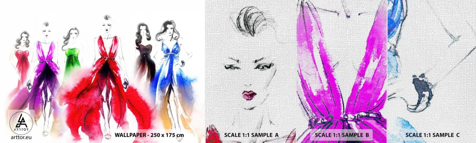 Fototapeten Muster Premium Canvas - Stimmungen für Kostüme - Modenschau, Frau, Kleid - 100x30 cm