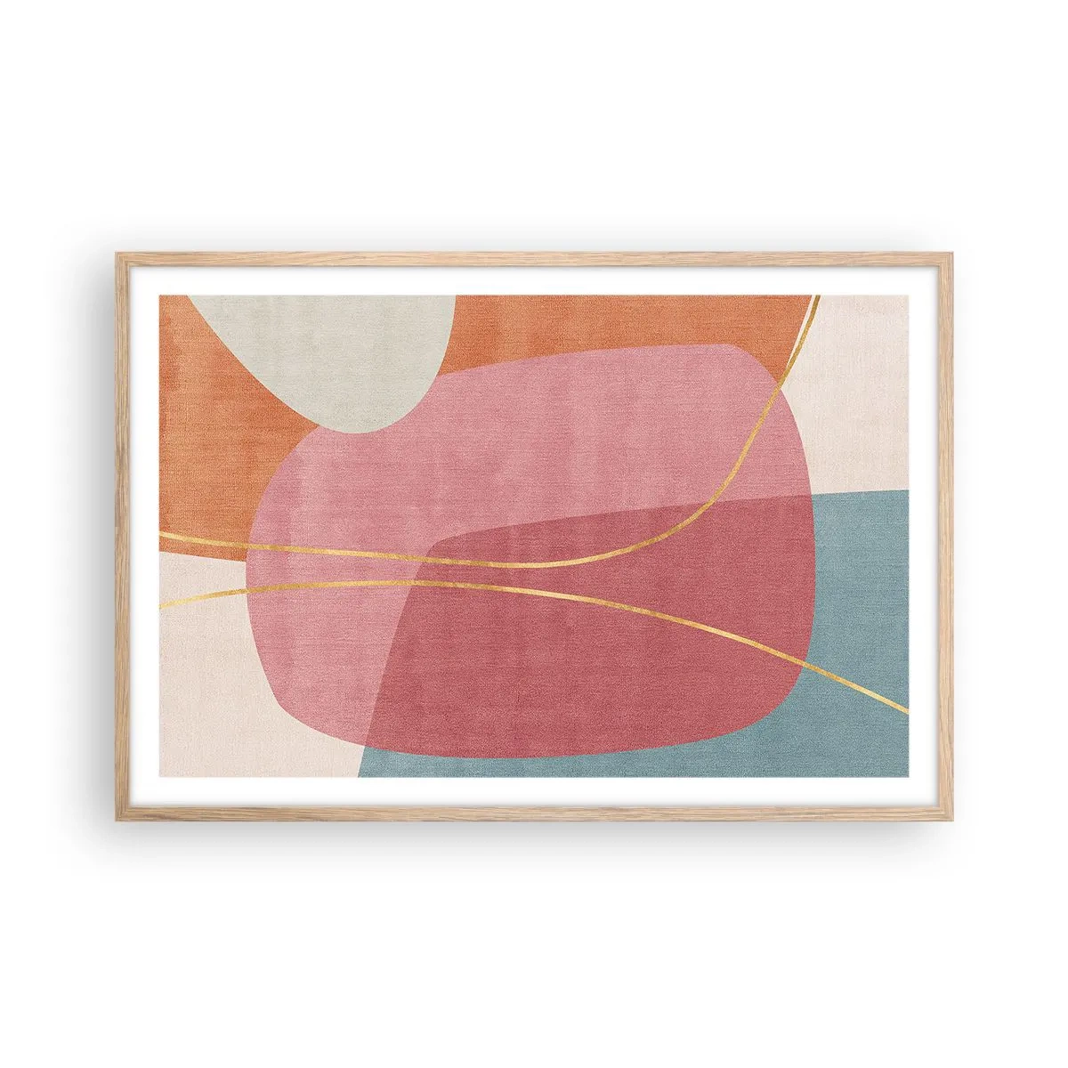 Poster in einem Rahmen aus heller Eiche - Pastellkomposition mit Goldfaden - 91x61 cm