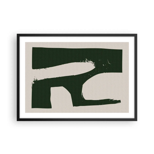Poster in einem schwarzem Rahmen - Minimalistische Abstraktion in Grün auf hellem Hintergrund - 70x50cm - Weiße Buchten - Moderne Wanddekoration für Wohnzimmer und Schlafzimmer ARTTOR