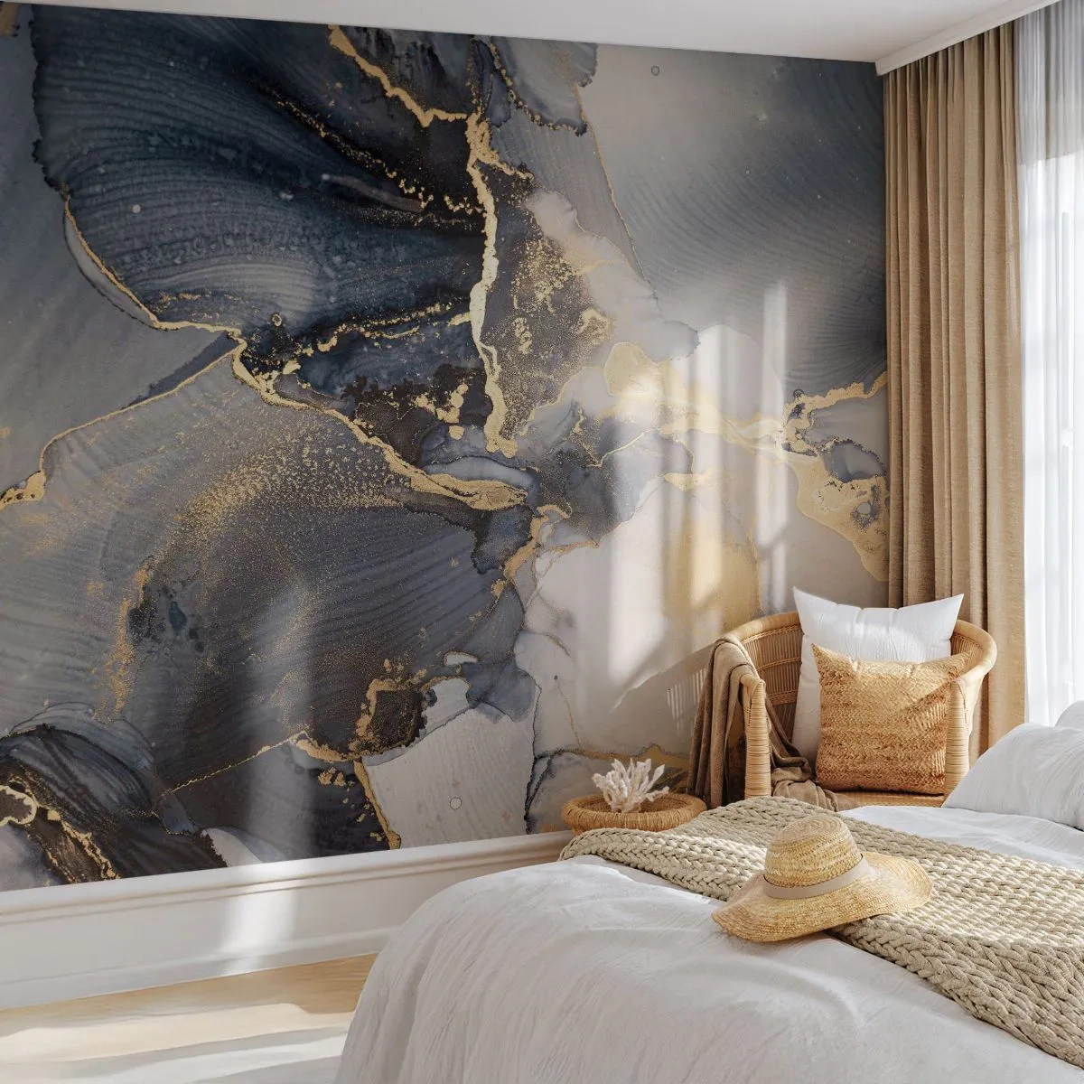 Fototapete Premium Canvas - Abstraktes Gold und Grau auf Leinwand - 100x70cm - Leben aus Stein - Moderne Wanddekoration für Wohnzimmer und Schlafzimmer ARTTOR