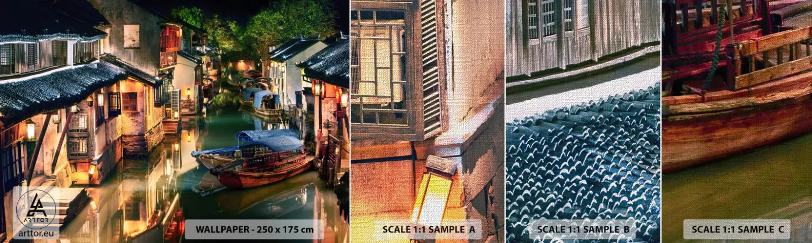 Fototapeten Muster Premium Canvas - Ein Abend auf einer chinesischen Straße - Landschaft, Stadt, Asien - 100x30 cm