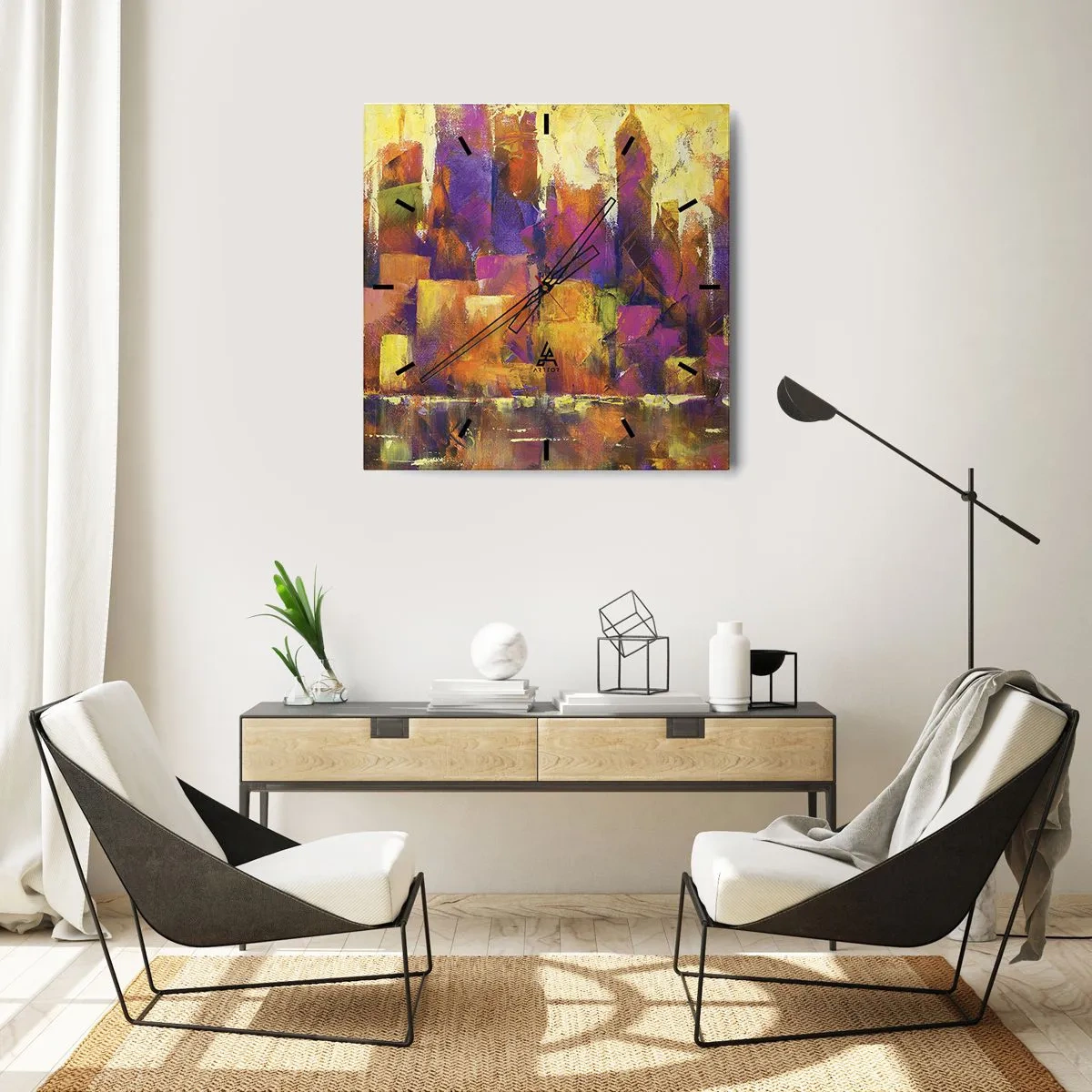 Wanduhr - Glasuhr - Metropolitische Komposition - 30x30 cm