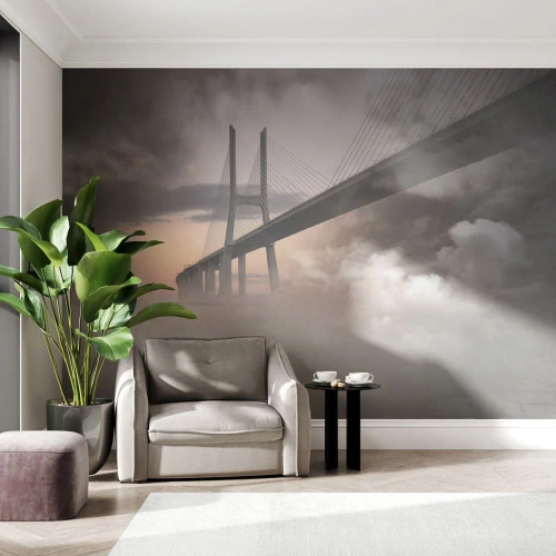 Fototapete Premium Canvas - Auf dem Fluss, den es nicht gibt - Landschaft, Brücke, Die Architektur - 450x315 cm