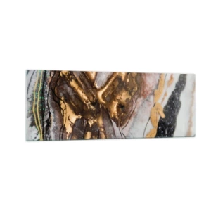 Glasbild - Bild auf glas - Abstrakte Komposition mit Elementen aus Gold und Kristallen - 140x50cm - Das Element der Erde - Moderne Wanddekoration für Wohnzimmer und Schlafzimmer ARTTOR