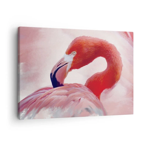 Bild auf Leinwand - Leinwandbild - Ein Flamingo in Rosatönen auf hellem Hintergrund - 70x50cm - Vogel Schönheit - Moderne Wanddekoration für Wohnzimmer und Schlafzimmer ARTTOR