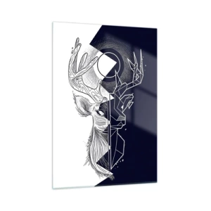 Glasbild - Bild auf glas - Geometrische Zeichnung eines Hirsches auf schwarz-weißem Hintergrund - 50x70cm - Der Kampf und die Einheit der Gegensätze - Moderne Wanddekoration für Wohnzimmer und Schlafzimmer ARTTOR