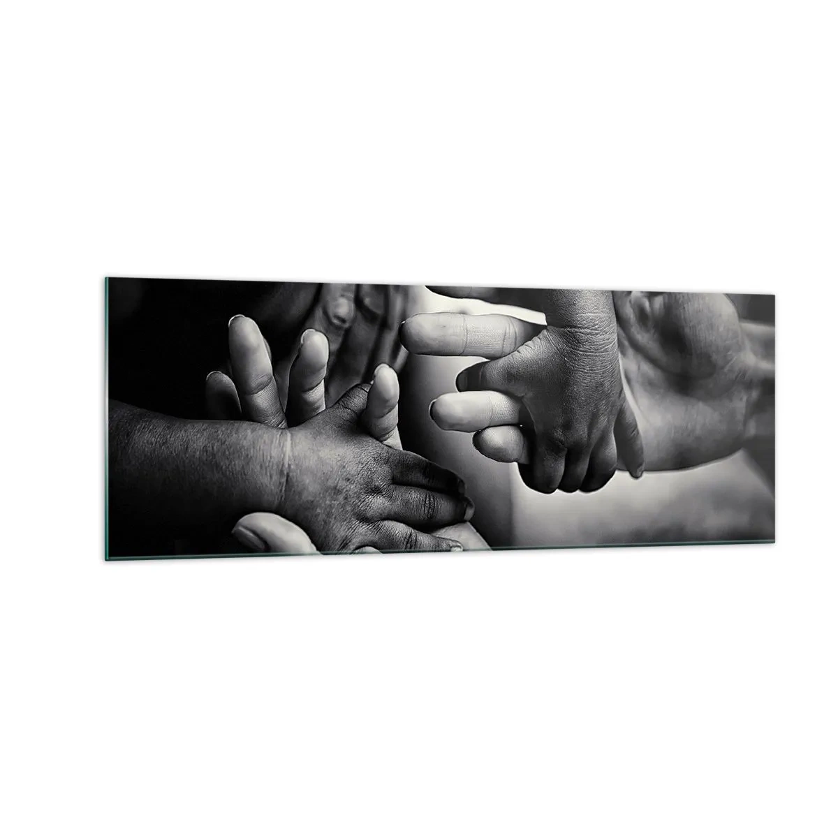 Glasbild - Bild auf glas - Schwarze und weiße Hände verschiedener Generationen - 140x50cm - Mensch sein - Moderne Wanddekoration für Wohnzimmer und Schlafzimmer ARTTOR