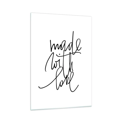 Glasbild - Bild auf glas - Minimalistische Aufschrift „Mit Liebe gemacht“ - 50x70cm - Die beste Marke - Moderne Wanddekoration für Wohnzimmer und Schlafzimmer ARTTOR