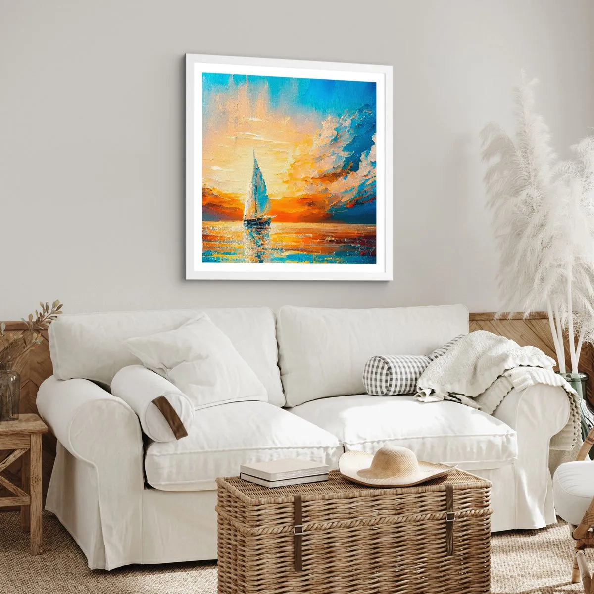 Poster in einem weißen Rahmen - In Gold segeln - 60x60 cm