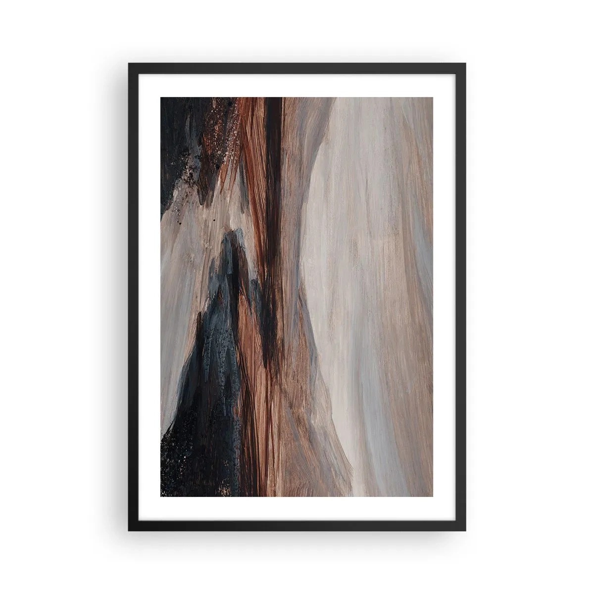 Poster in einem schwarzem Rahmen - Abstrakte Komposition in Braun- und Schwarztönen - 50x70cm - Ruhiges Tal - Moderne Wanddekoration für Wohnzimmer und Schlafzimmer ARTTOR