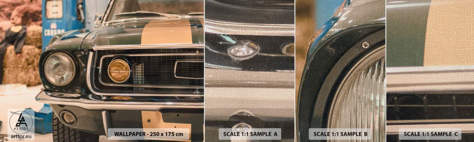 Fototapeten Muster Premium Canvas - Treffen mit einer Legende - Auto, Automobil, Alte Schule - 100x30 cm