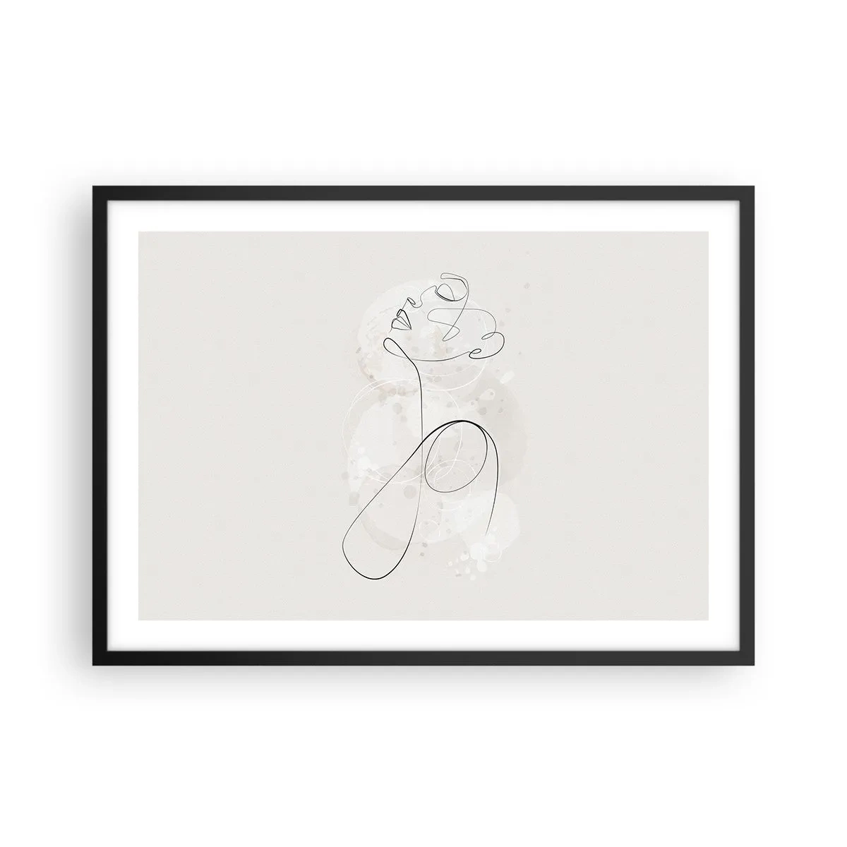 Poster in einem schwarzem Rahmen - Minimalistische Gesichtskontur mit einer Blume auf hellem Hintergrund - 70x50cm - Die Spirale der Schönheit - Moderne Wanddekoration für Wohnzimmer und Schlafzimmer ARTTOR