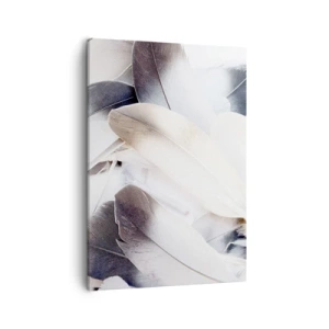 Bild auf Leinwand - Leinwandbild - Nahaufnahme zarter Federn in Weiß- und Grautönen - 50x70cm - Fast engelhaft - Moderne Wanddekoration für Wohnzimmer und Schlafzimmer ARTTOR