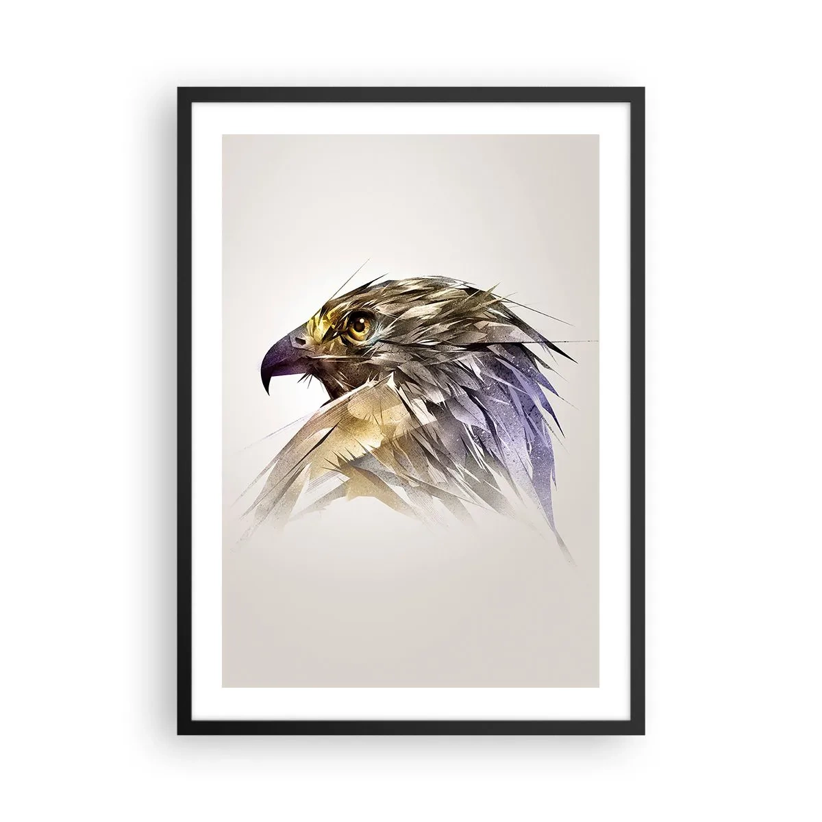 Poster in einem schwarzem Rahmen - Ein künstlerisches Porträt eines Adlers in Beige- und Lilatönen. - 50x70cm - Porträt eines Kriegers - Moderne Wanddekoration für Wohnzimmer und Schlafzimmer ARTTOR