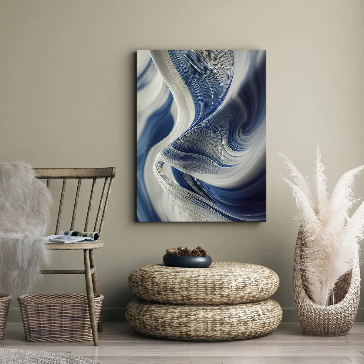 Bild auf Leinwand - Leinwandbild - Abstrakte Wellen in Blau- und Weißtönen - 50x70cm - Fließfähigkeit von Blau und Weiß - Moderne Wanddekoration für Wohnzimmer und Schlafzimmer ARTTOR
