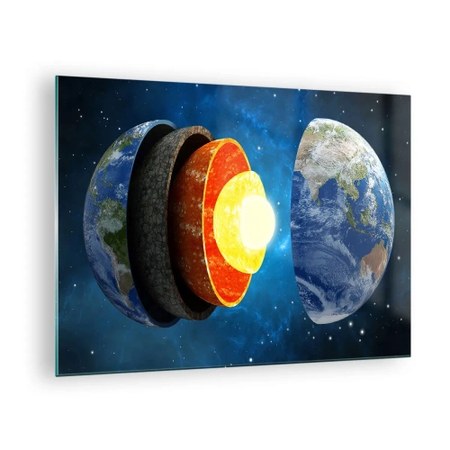 Glasbild - Bild auf glas - Ein Querschnitt der Erde, der ihre Schichten vor dem Hintergrund des Weltraums zeigt. - 70x50cm - Reise zum Mittelpunkt der Erde - Moderne Wanddekoration für Wohnzimmer und Schlafzimmer ARTTOR