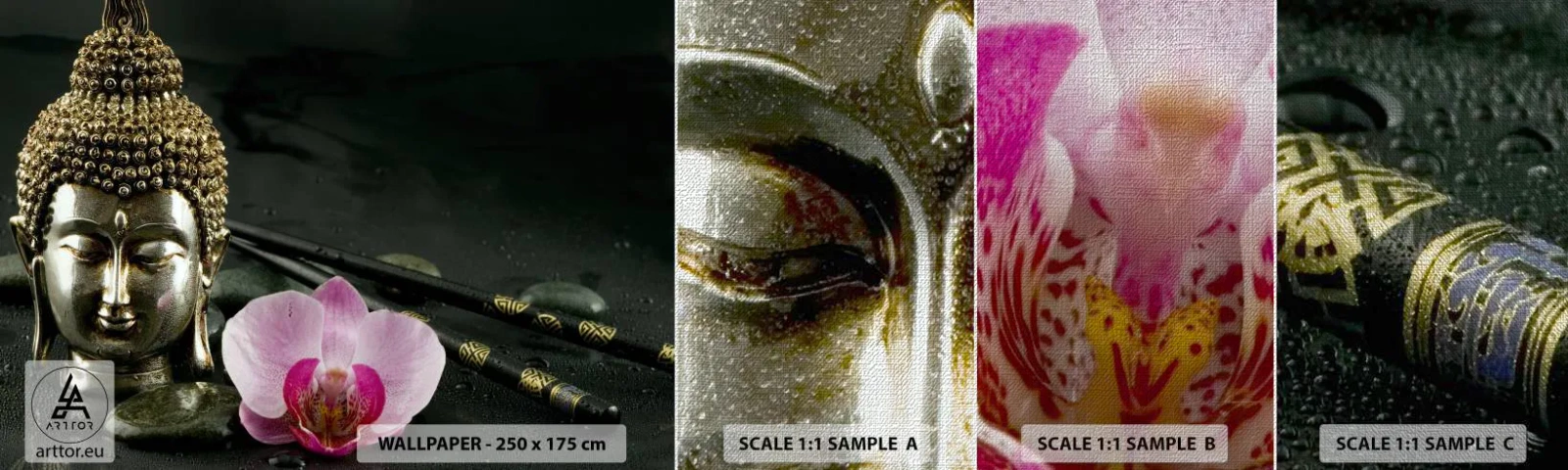 Fototapeten Muster Premium Canvas - Harmonie von Weisheit und Schönheit - Buddha, Religion, Glauben - 100x30 cm