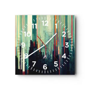 Wanduhr - Glasuhr - Futuristische Stadt - 40x40 cm