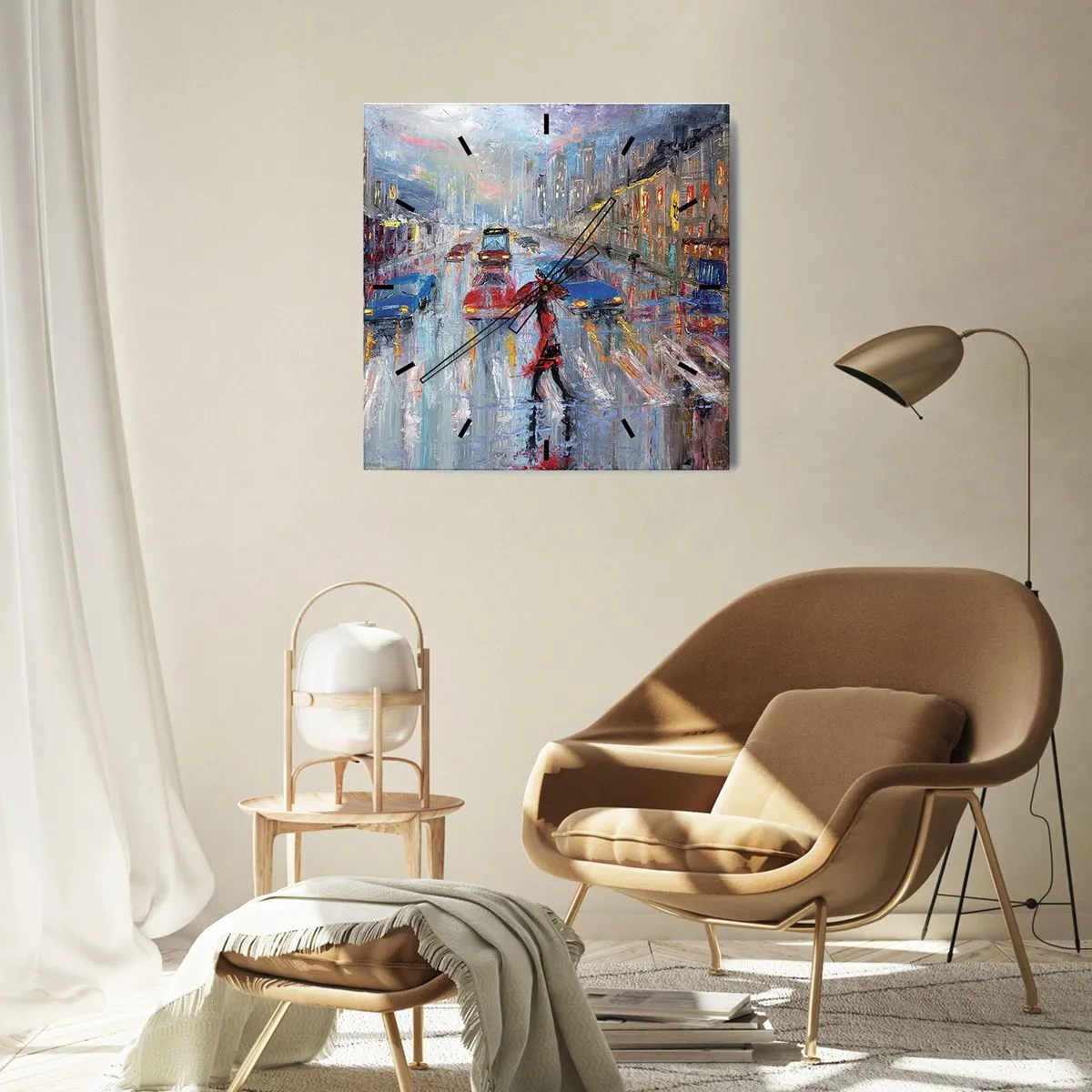 Wanduhr - Glasuhr - Regnerischer Nachmittag in der Stadt - 40x40 cm