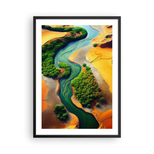 Poster in einem schwarzem Rahmen - Eine farbenfrohe Landschaft mit einem gewundenen Fluss - 50x70cm - Lebensspendender Fluss - Moderne Wanddekoration für Wohnzimmer und Schlafzimmer ARTTOR